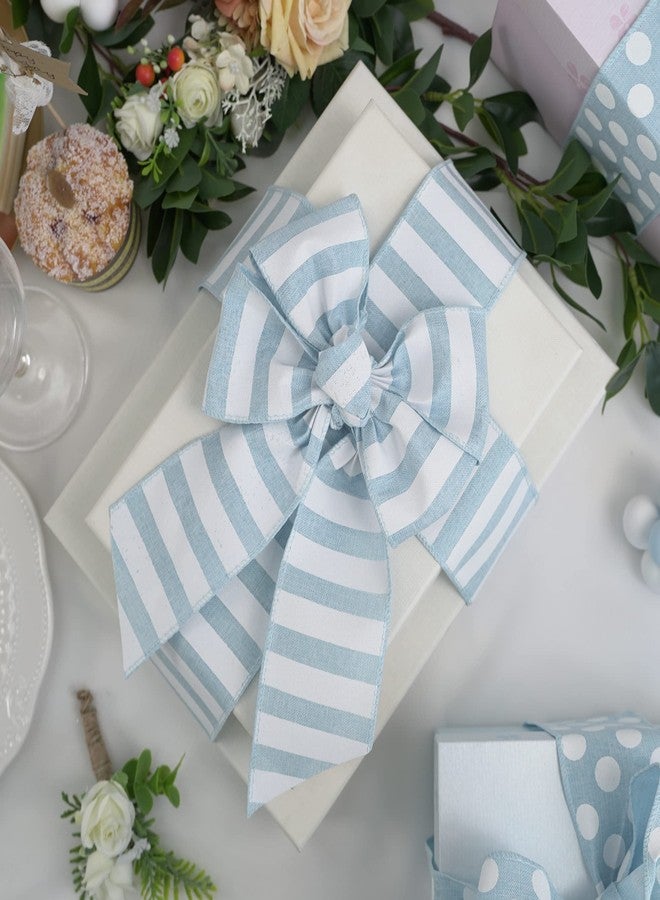 MEEDEE Blue White Stripe Ribbon 2.5 Inch Light Blue Wired Ribbon for Baby Boy Wreath, Baby Shower Elephant Wreath Diaper Cake Supplies, 10 Yards - Image 3